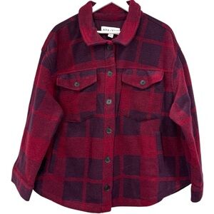 Ava & Viv Plaid Purple Burgundy Button Down Shacket Size 3x NWT